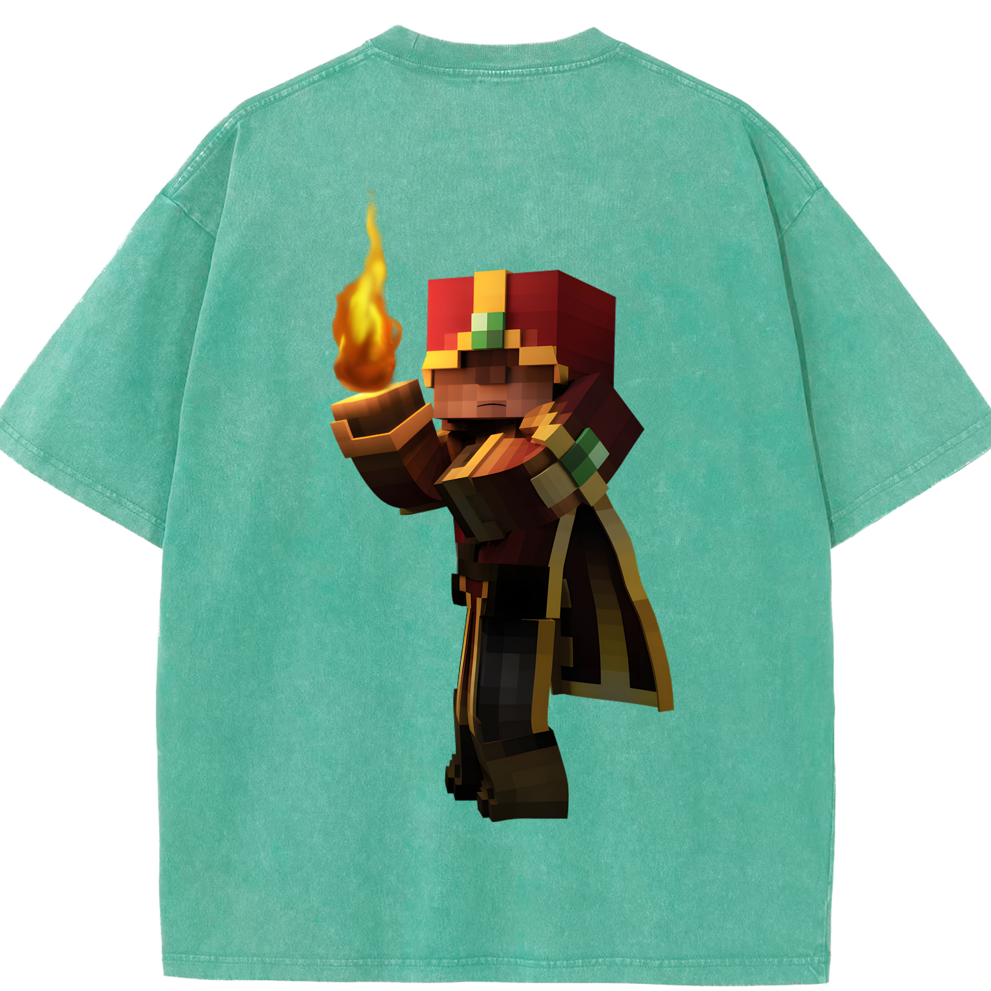 （画像用） マインクラフト ブロックの世界 Minecraft MC Block world 綿100% ヴィンテージ風 半袖Tシャツ（背面プリント）